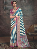 Teal Blue Art Silk Striped Saree