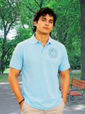 Men's Sky Blue Stay Zen Graphic Printed Polyblend Polo T-Shirt