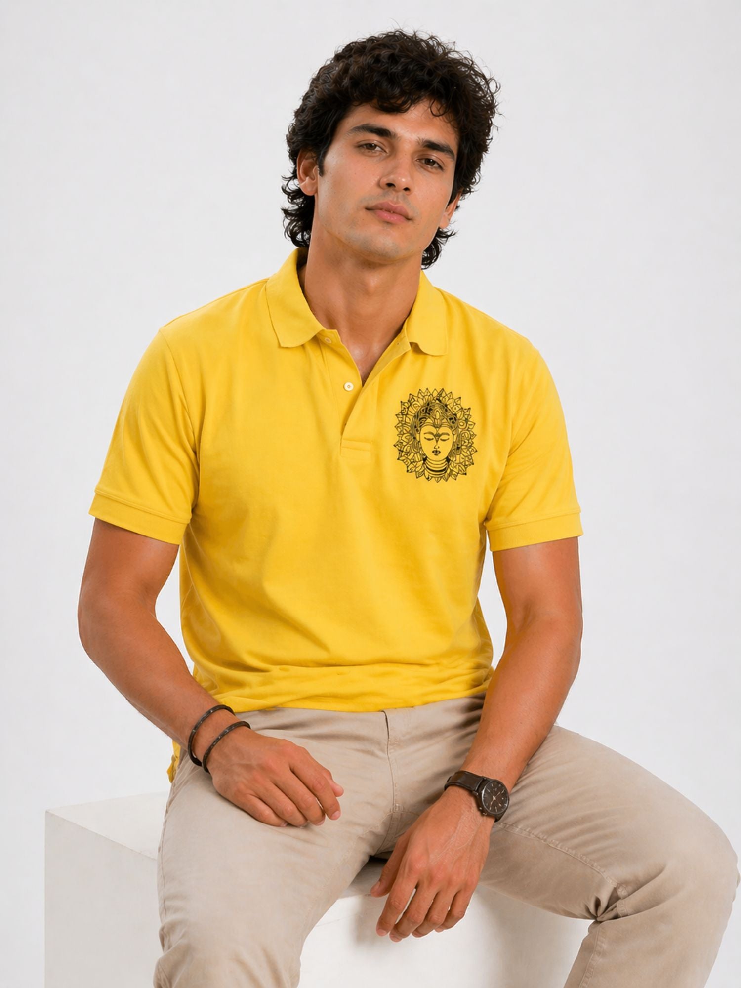Men's Yellow Graphic Printed Polo T-Shirt