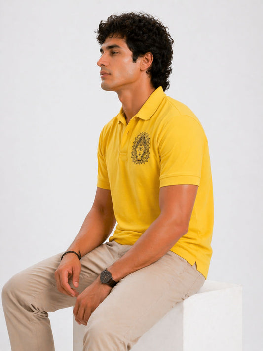 Men's Yellow Graphic Printed Polo T-Shirt